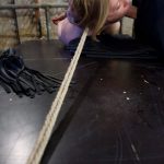 Naked blonde in bondage Allison Pierce gets a deep doggystyle pounding